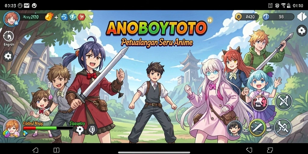 Screenshot dari gameplay ANOBOYTOTO yang penuh aksi dan karakter Anime.