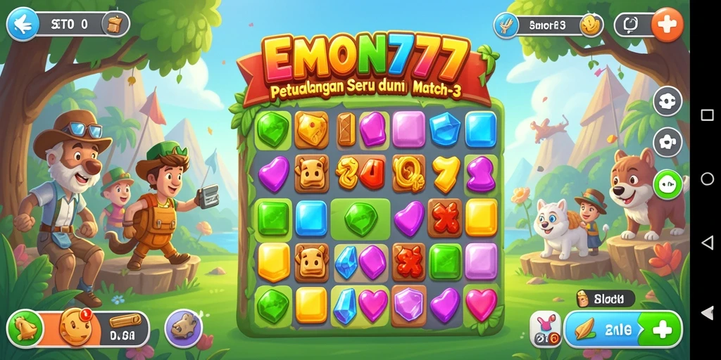 Gameplay seru dalam EMON777 dengan tantangan Match-3.