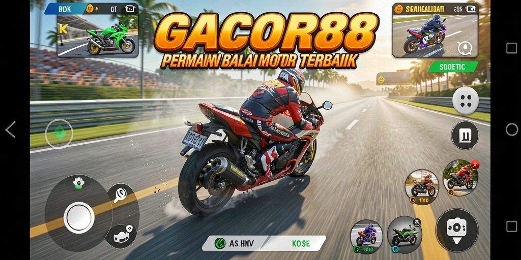 Gameplay GACOR88 menampilkan aksi balap motor yang mendebarkan.