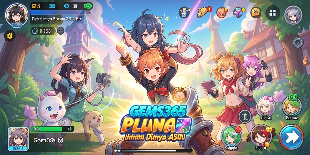Tampilan gameplay seru dan karakter anime menawan dalam GEMS365.