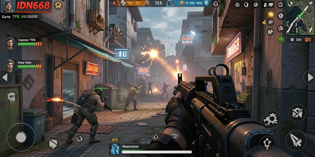 Tampilan gameplay seru dari IDN668 yang menampilkan aksi TPS mendebarkan.