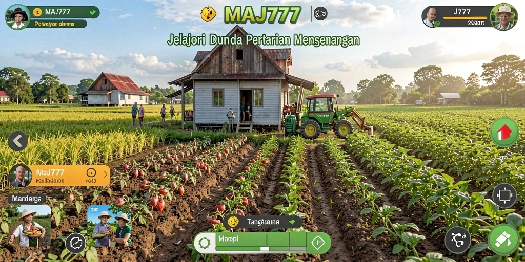 Tampilan gameplay seru dalam MAJ777 yang penuh warna dan aktivitas bertani.