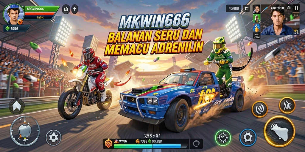 Screenshot gameplay MKWIN666 menampilkan aksi balapan yang mendebarkan.