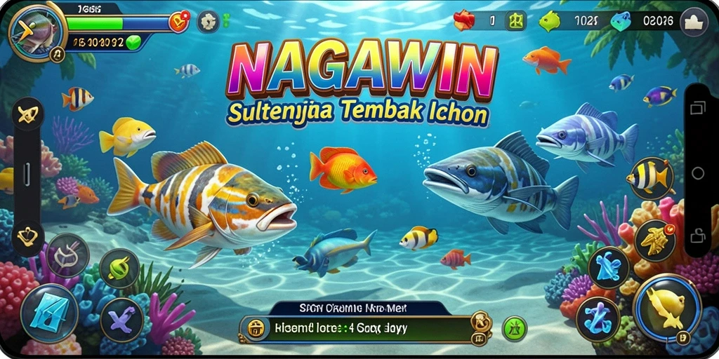 Screenshot gameplay NAGAWIN yang menampilkan aksi menangkap ikan.