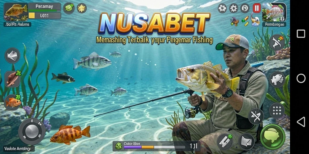 Screenshot gameplay NUSABET menampilkan momen seru dalam memancing.