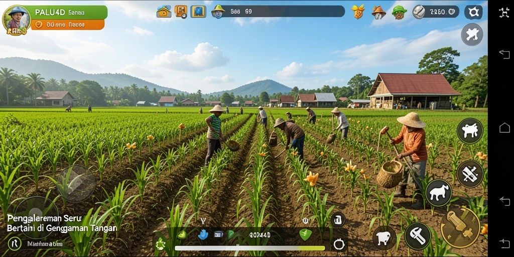 Tampilan screenshot PALU4D menampilkan aktivitas bertani yang seru dan menawan.