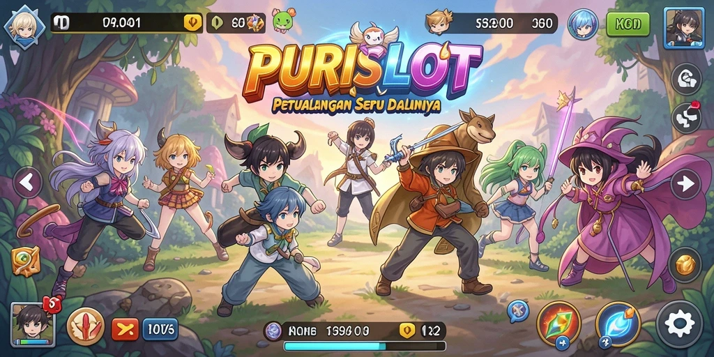 Tampilan gameplay PURISLOT dengan karakter anime yang memukau.