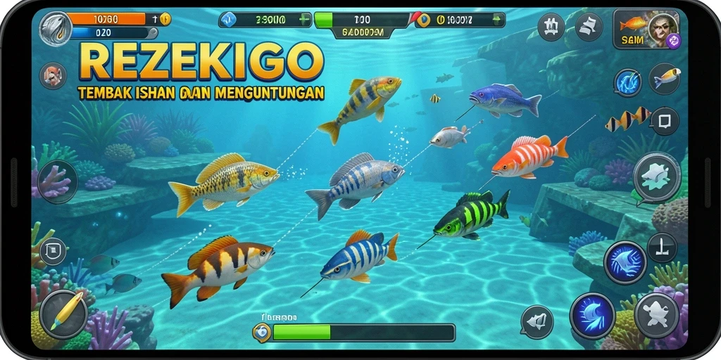 Gameplay seru dari REZEKIGO dengan aksi tembak menembak ikan.