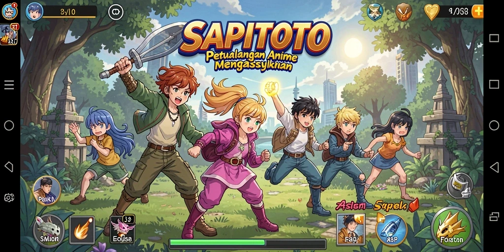 Tangkapan layar menarik dari gameplay SAPITOTO yang menampilkan karakter anime.