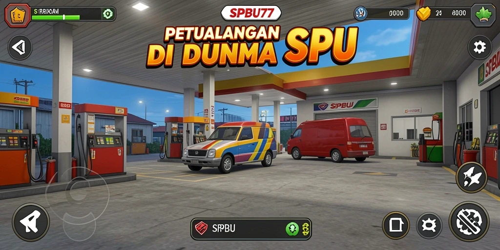 Screenshot gameplay SPBU77 menampilkan petualangan seru di pom bensin.